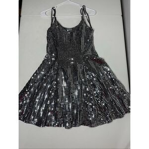 Positively Ellyn Silver Sequins Disco Dress Size 4 Made in USA